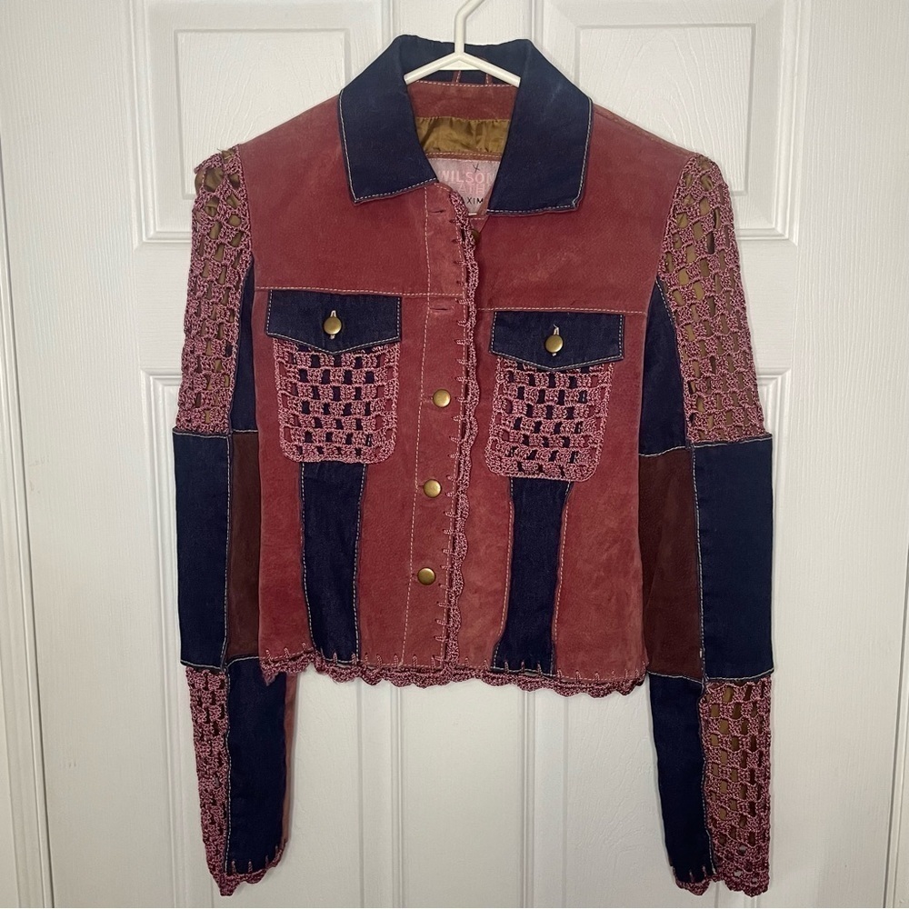 Wilson’s Leather Vintage Cowgirl Pink & Purple Suede Leather & Crochet Jacket S